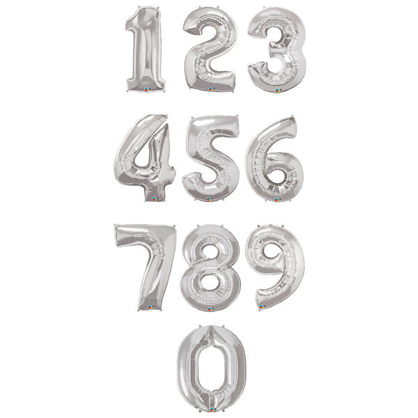 34 INCH SILVER NUMBER FOIL BALLOON (0-9)