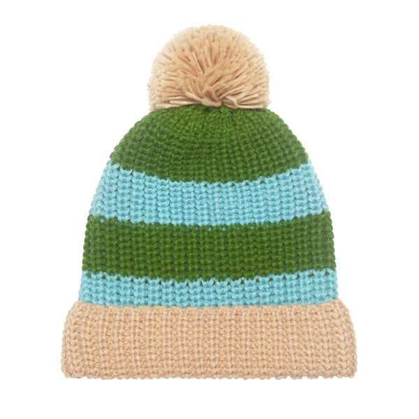 Cosy Striped Knitted Hat Green 7-10 Years