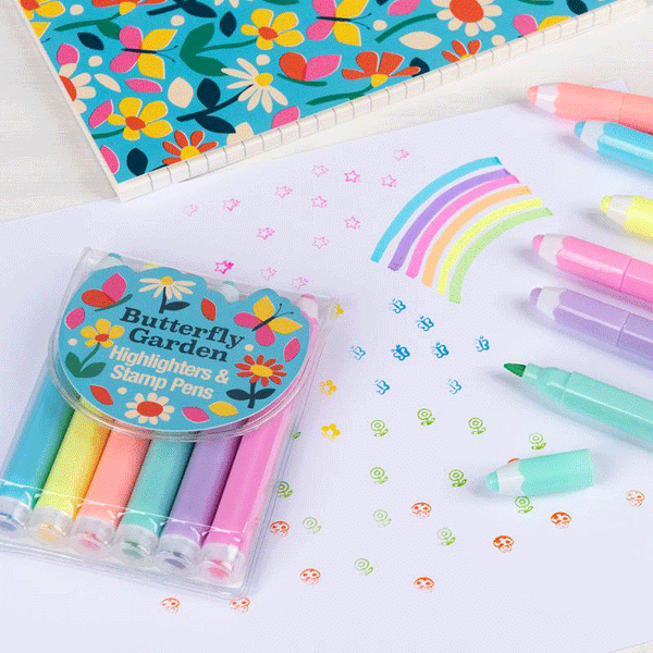 Butterfly Garden Highlighters & Stamp Pens (Set of 6)