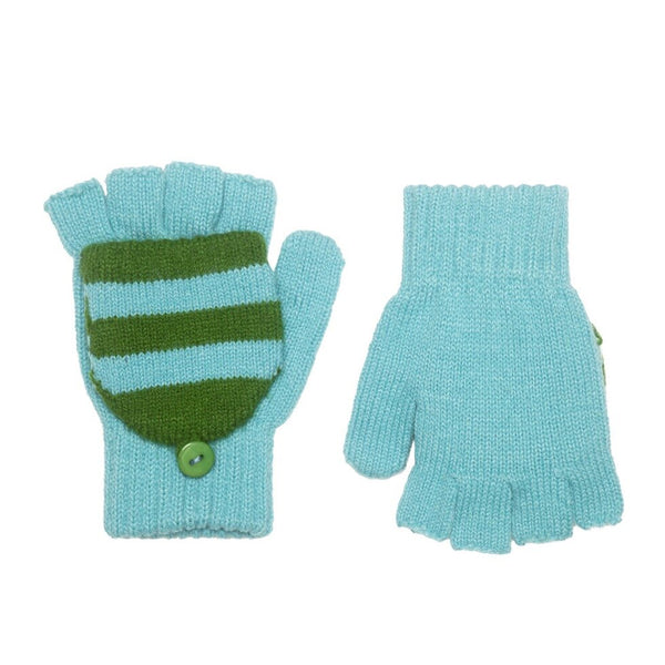 Cosy Striped Knitted Gloves Green 7-10 Years