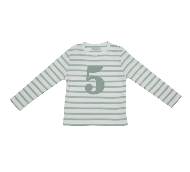 Seafoam & White Breton Striped Number 5 T Shirt