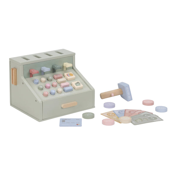 Wooden cash register with scanner and card reader