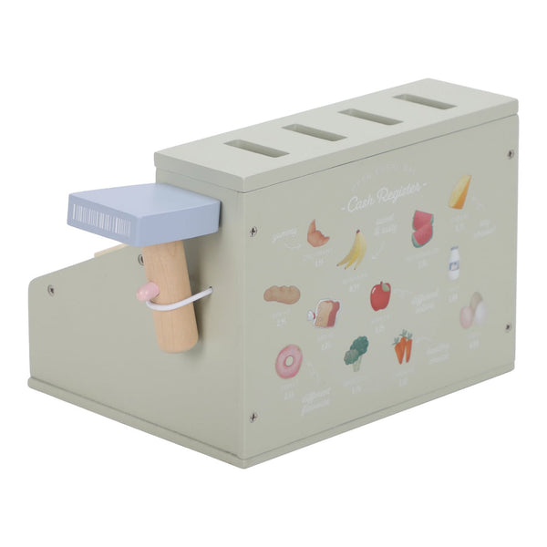 Wooden cash register with scanner and card reader