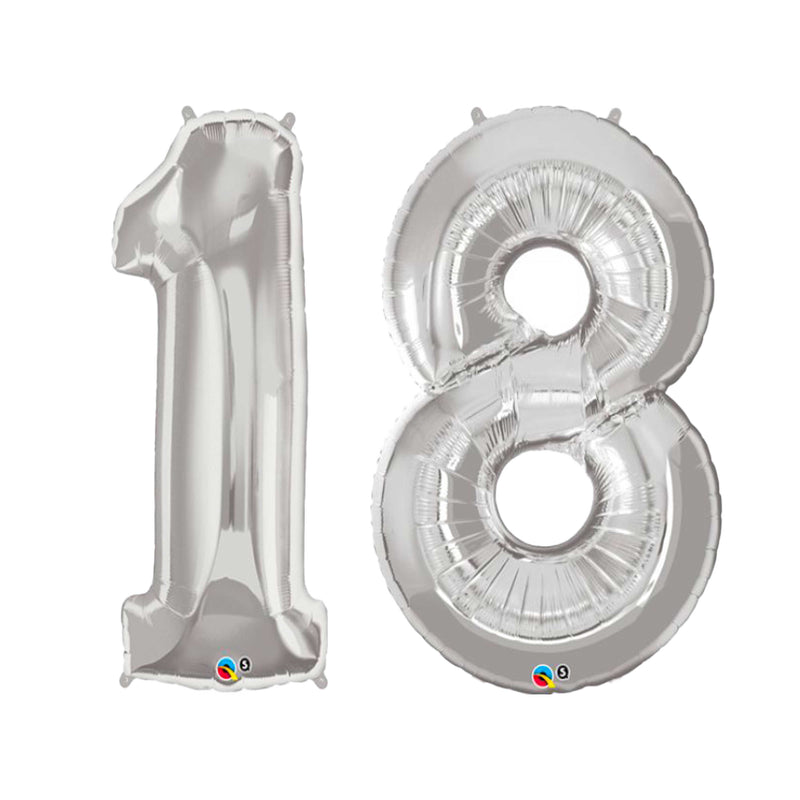 18TH BIRTHDAY SILVER NUMBER FOIL BALLOONS