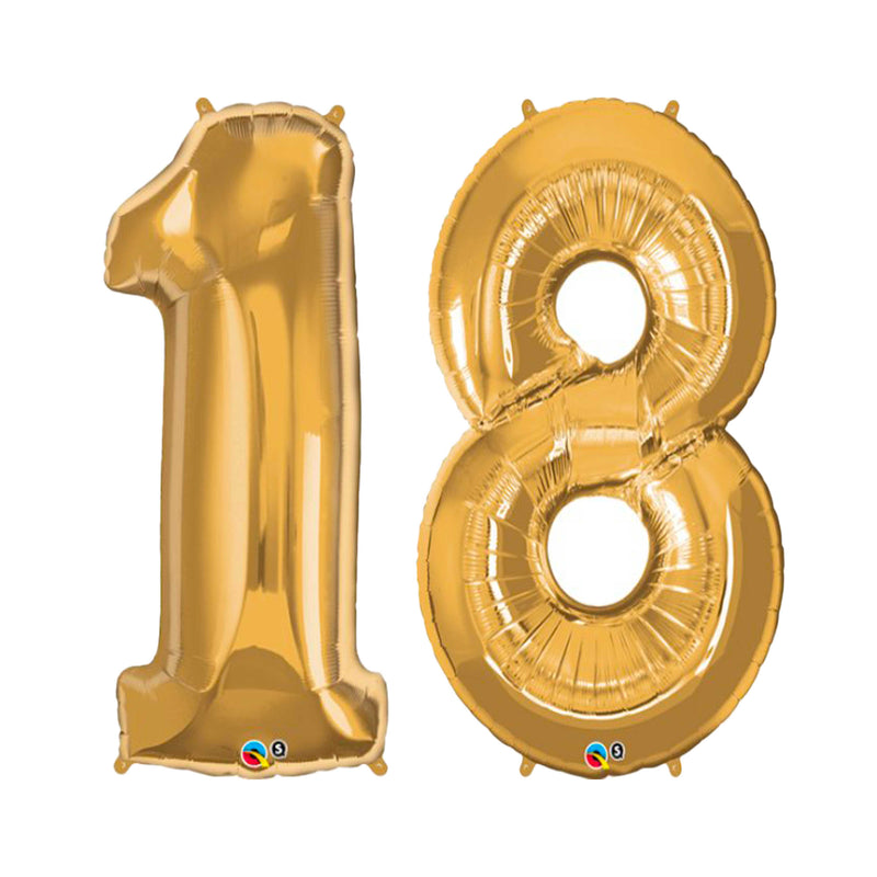 18TH BIRTHDAY GOLD NUMBER FOIL BALLOONS