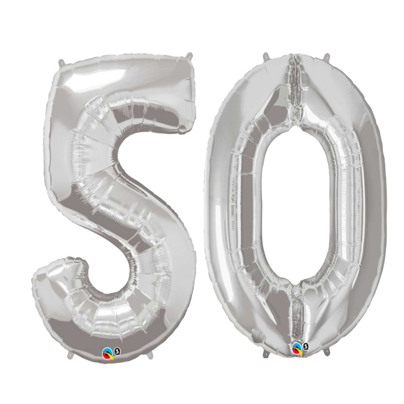 50TH BIRTHDAY SILVER NUMBER FOIL BALLOONS