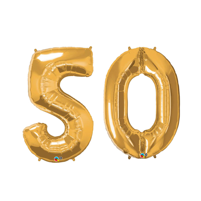 50TH BIRTHDAY GOLD NUMBER FOIL BALLOONS