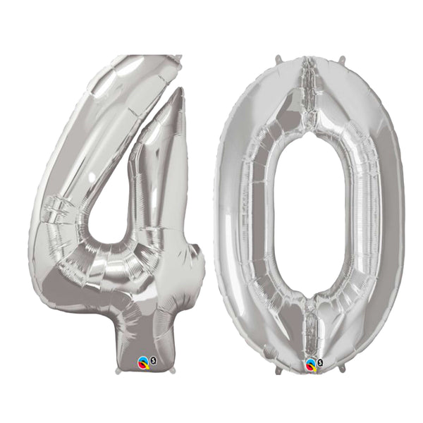 40TH BIRTHDAY SILVER NUMBER FOIL BALLOONS