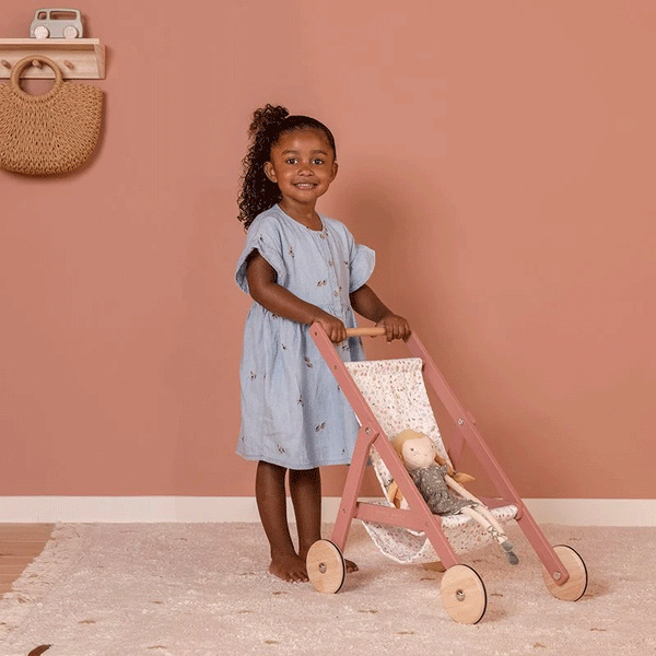 Wooden doll stroller