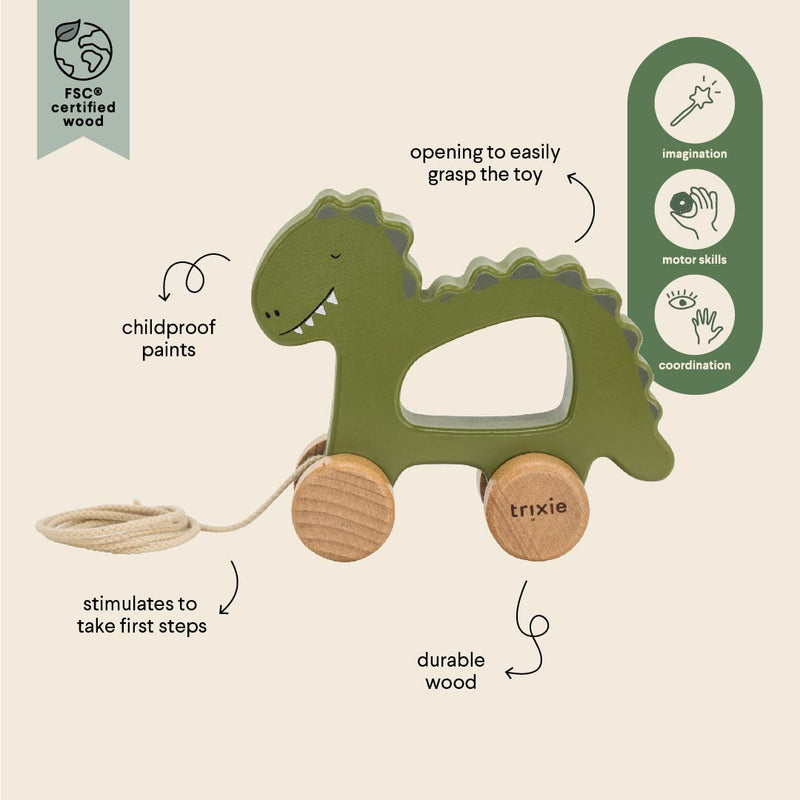 Wooden pull along toy - Mr. Dino