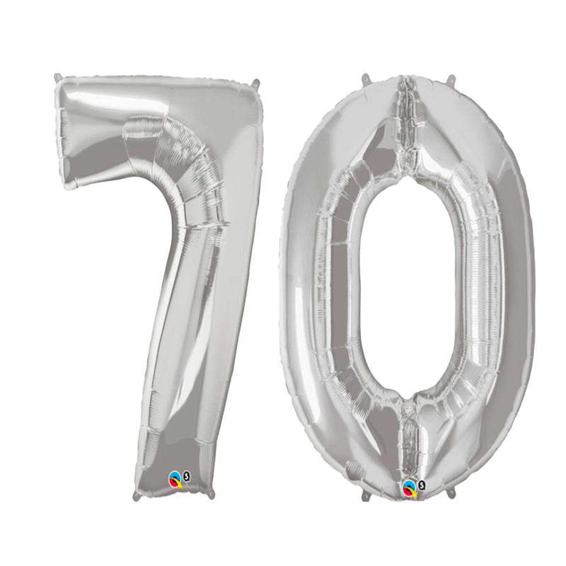 70TH BIRTHDAY SILVER NUMBER FOIL BALLOONS