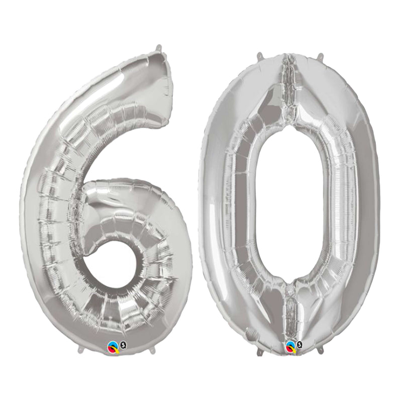 60TH BIRTHDAY SILVER NUMBER FOIL BALLOONS