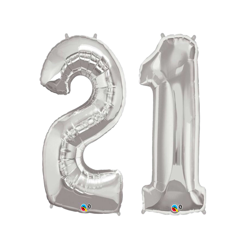 21ST BIRTHDAY SILVER NUMBER FOIL BALLOONS