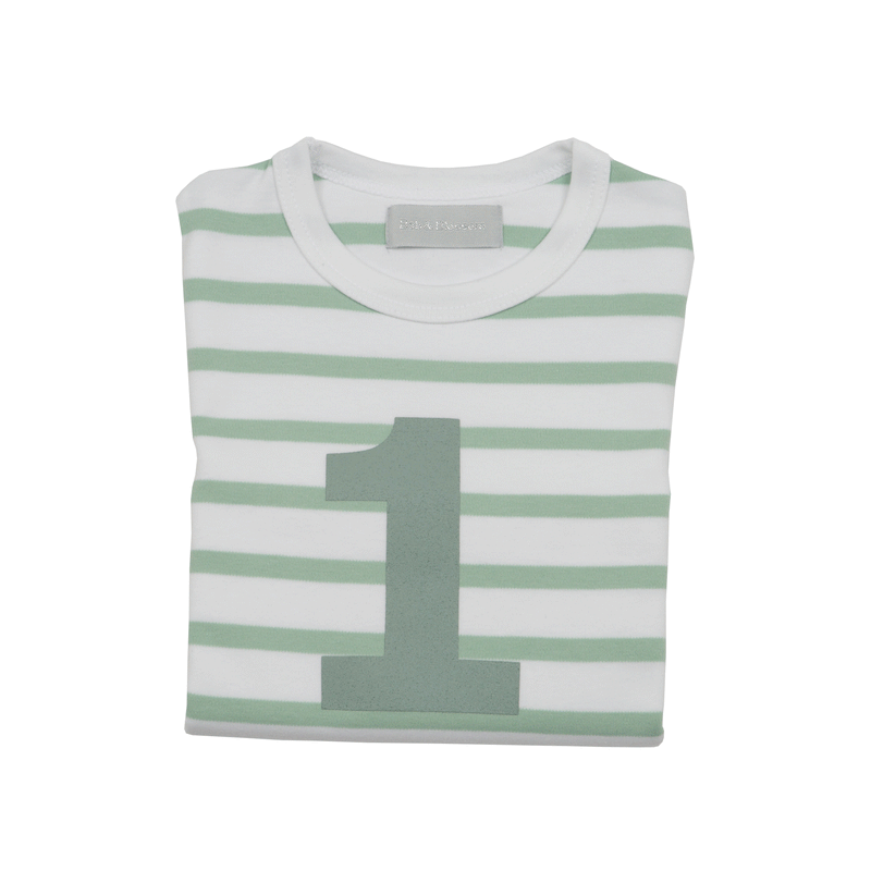 Seafoam & White Breton Striped Number 1 T Shirt