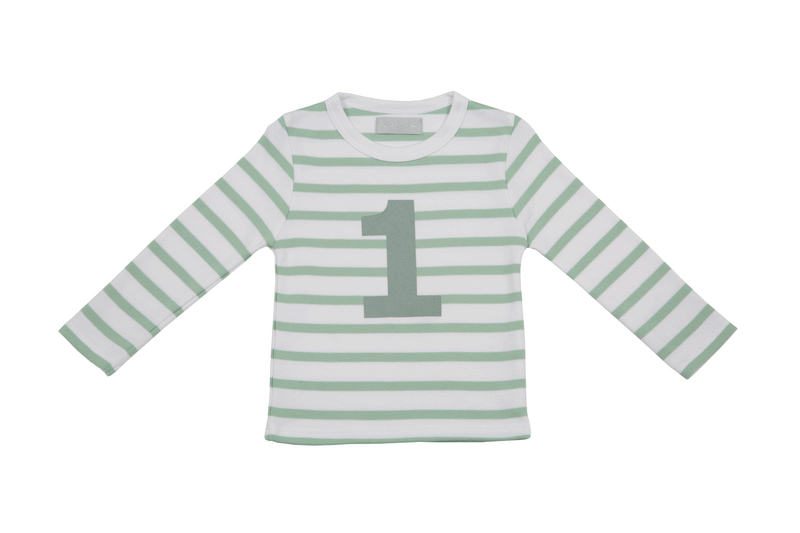 Seafoam & White Breton Striped Number 1 T Shirt