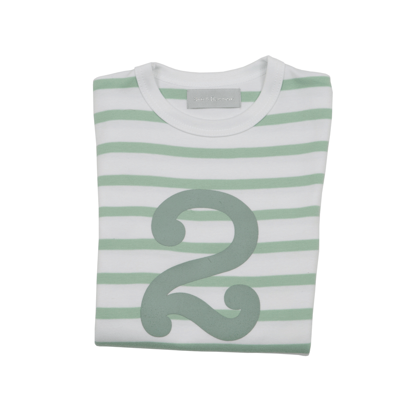 Seafoam & White Breton Striped Number 2 T Shirt