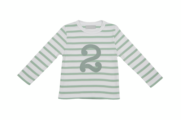 Seafoam & White Breton Striped Number 2 T Shirt