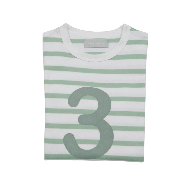 Seafoam & White Breton Striped Number 3 T Shirt