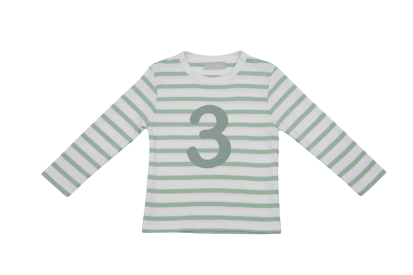 Seafoam & White Breton Striped Number 3 T Shirt