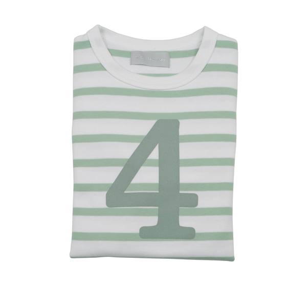 Seafoam & White Breton Striped Number 4 T Shirt