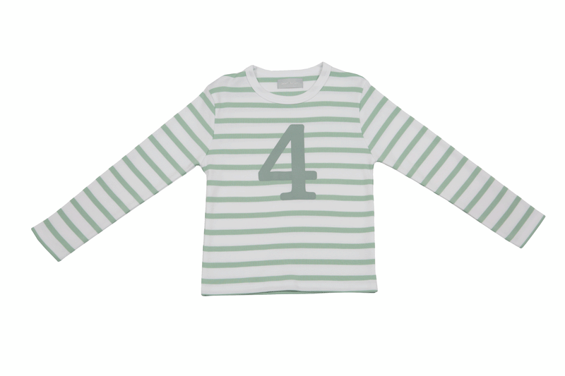 Seafoam & White Breton Striped Number 4 T Shirt