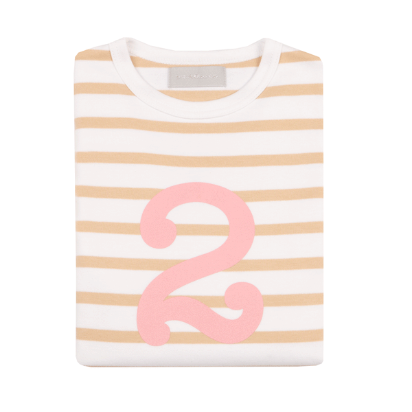 BISCUIT & WHITE BRETON STRIPED NUMBER 2 T SHIRT (PINK)