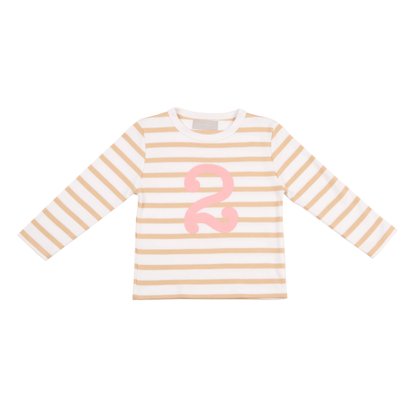 BISCUIT & WHITE BRETON STRIPED NUMBER 2 T SHIRT (PINK)
