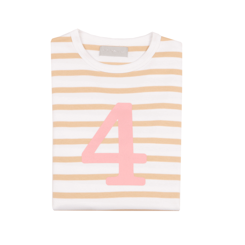 BISCUIT & WHITE BRETON STRIPED NUMBER 4 T SHIRT (PINK)