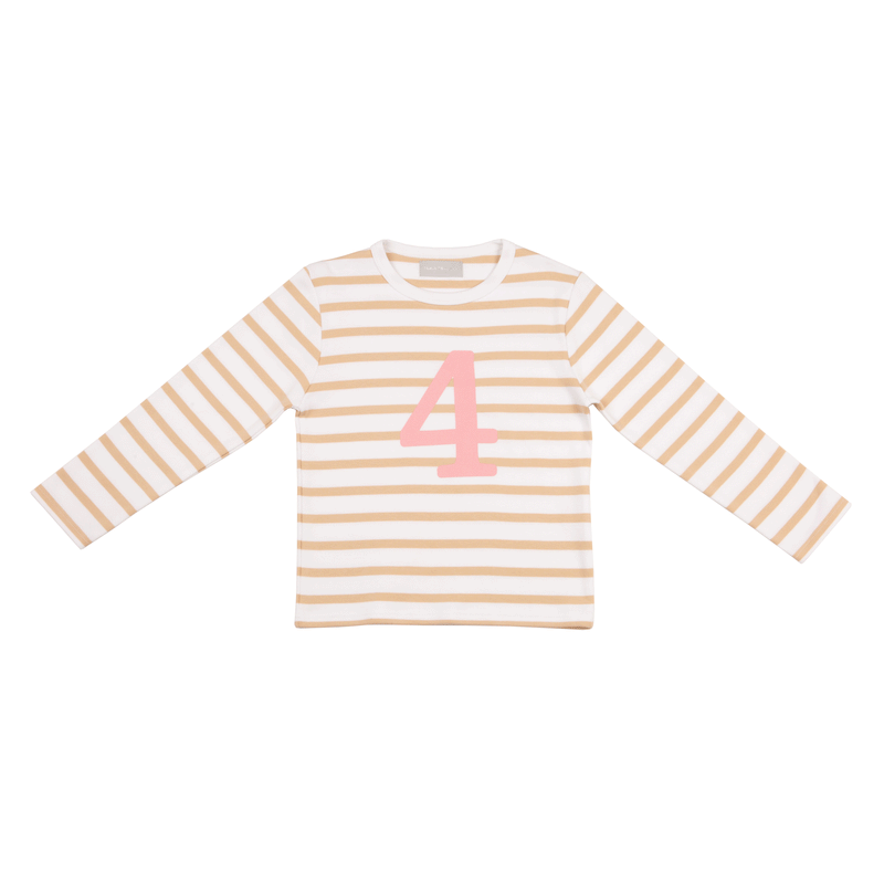 BISCUIT & WHITE BRETON STRIPED NUMBER 4 T SHIRT (PINK)