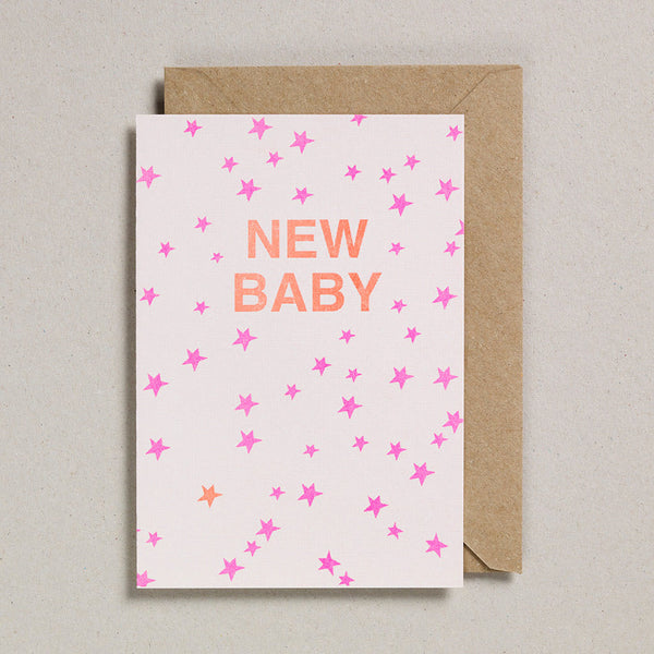 New Baby Card Orange/Pink Stars