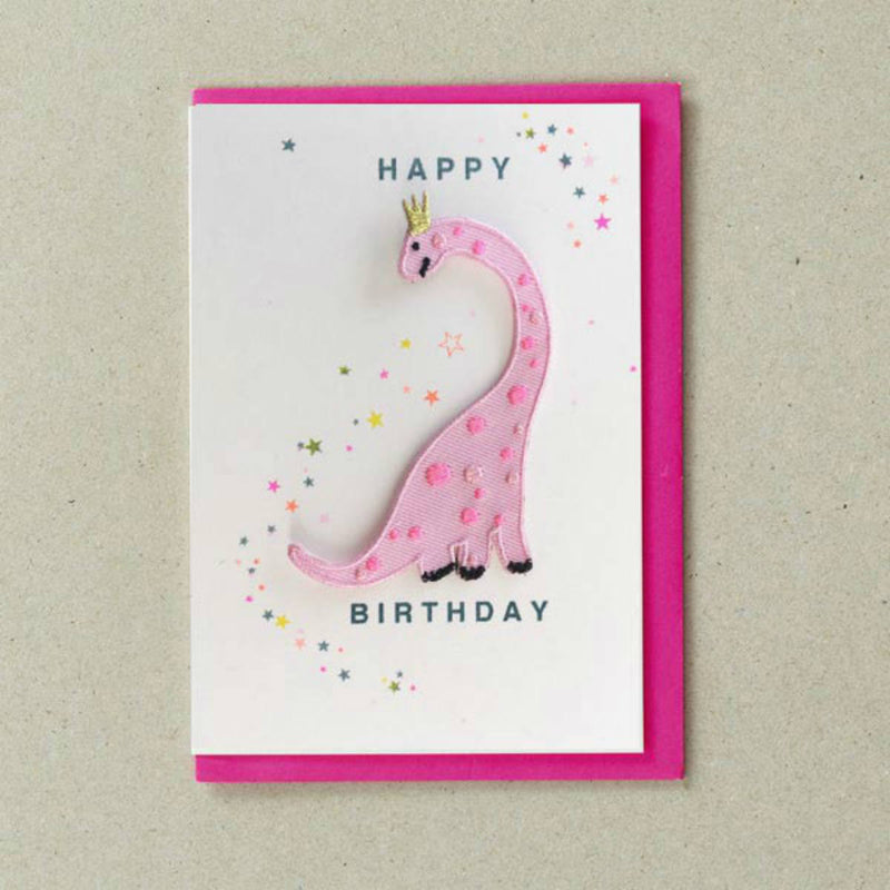 Iron on Patch Card - Pink Dinosaur